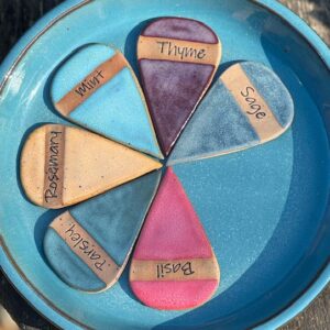 Ceramic herb markers set of 6 in different colours